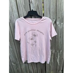 Boho Cottagecore Flourish Graphic Tee Large Pink Grow Positive Thoughts Floral